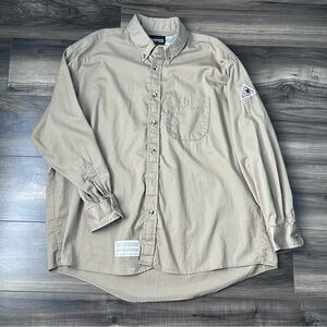 BULWARK FR Shirt Mens Size XL Tan Ultra Soft Button Up Workwear Long Sleeve